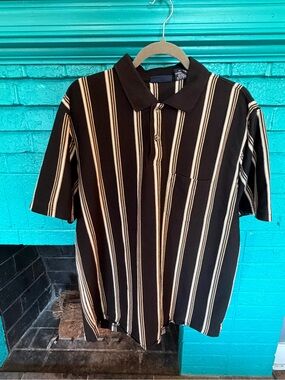 Puritan Black Polo with Cream Vertical Stripes